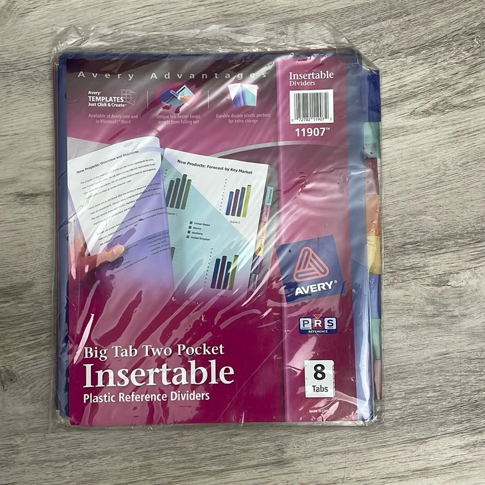 NWT Avery Insertable Big Tab Two Pocket Plastic Reference Dividers # 11907 8 Tab